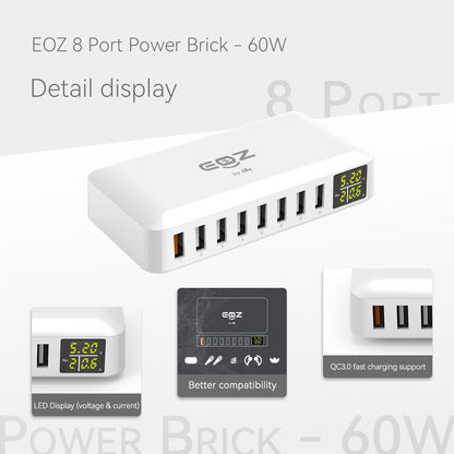 EOZ 8-port USB Charging  Brick - US 2 Flat Pin Plug